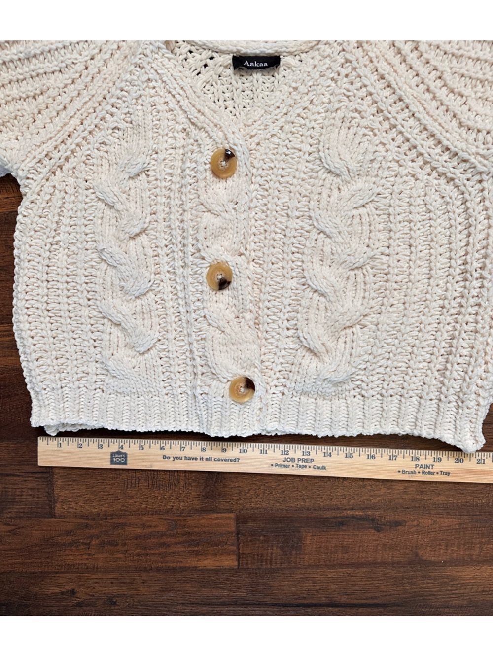 Aakaa Cream Knit Cardigan Sweater cable pattern on front SUPER SOFT M like new - Picture 11 of 17